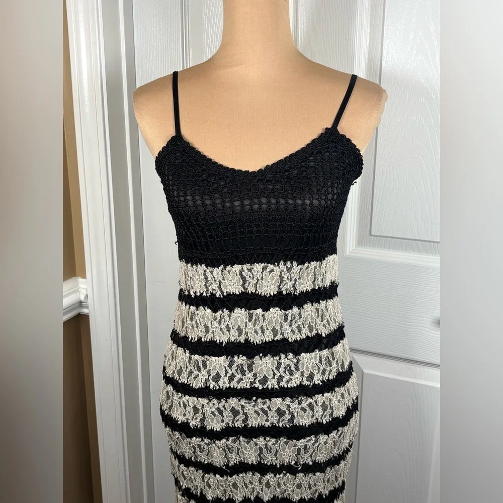 Free People black combo striped knit midi dress size Small